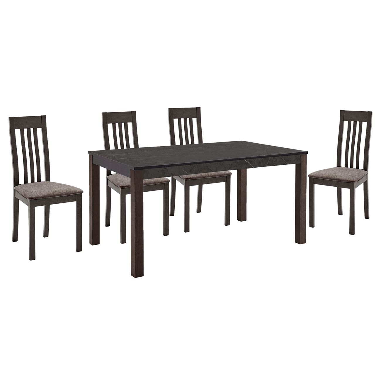 Set (1+4) Τραπεζαρίας- Κουζίνας, Σκούρο Καρυδί, Melamine Greystone,Ύφασμα Μπεζ 2