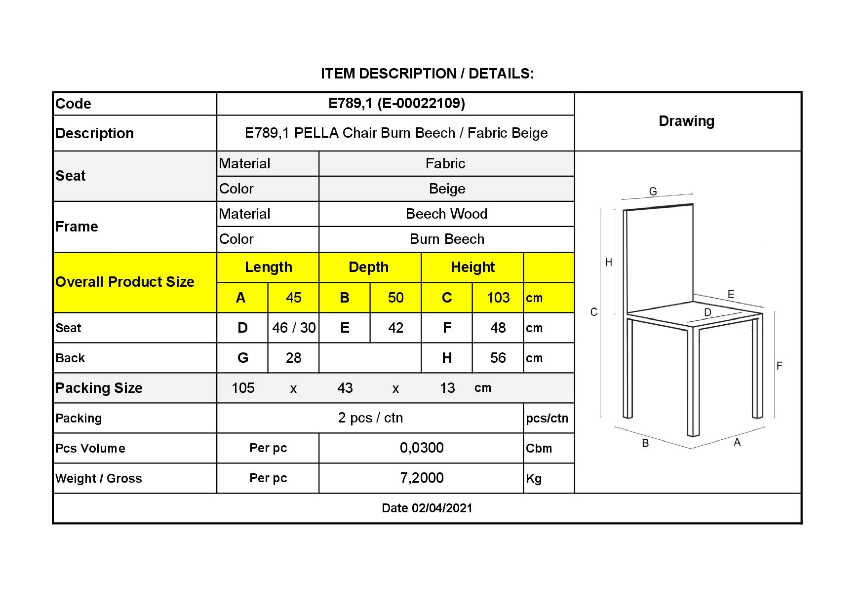 Καρέκλα Τραπεζαρίας Σαλονιού - Κουζίνας Οξυά Καρυδί Burn Beech Ύφασμα Μπεζ 3