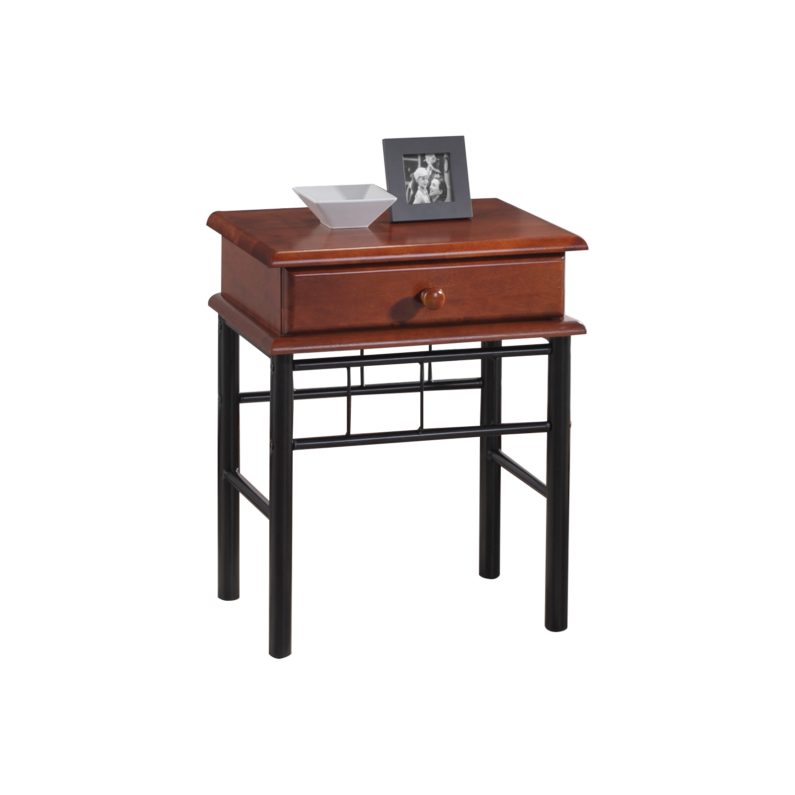 Κομοδίνο Μέταλλο Βαφή Μαύρο - Ξύλο Καρυδί 2