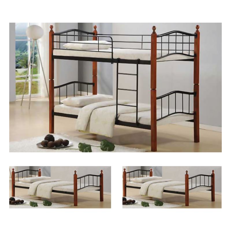 Κρεβάτι Κουκέτα Μέταλλο Βαφή Μαύρο - Ξύλο Καρυδί 1