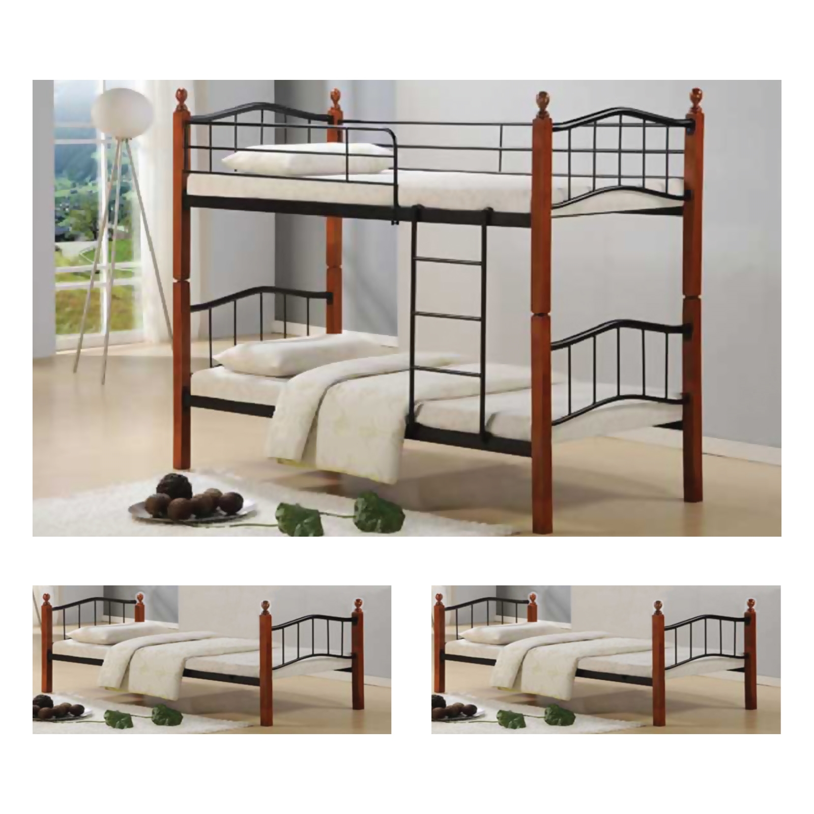 Κρεβάτι Κουκέτα Μέταλλο Βαφή Μαύρο - Ξύλο Καρυδί 2