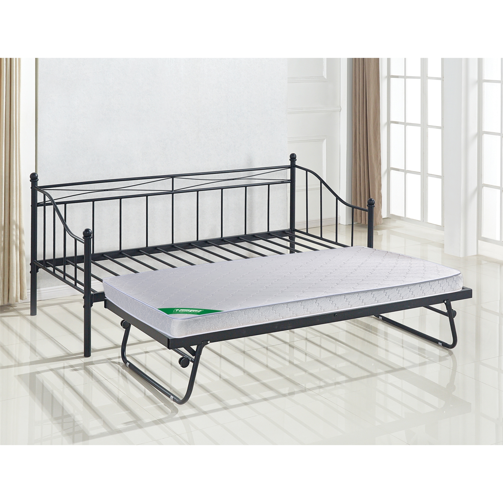 Set : Daybed (για στρώμα 90x190) + Βοηθητικό Κρεβάτι με Στρώμα 185x85 Μέταλλο Μαύρο 2