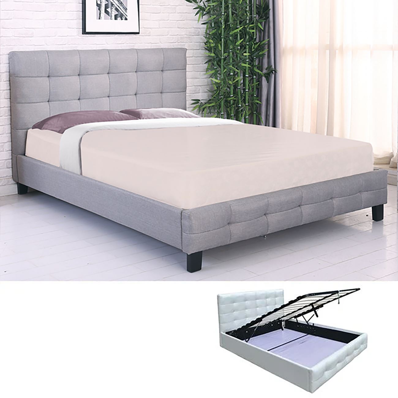 Κρεβάτι Μονό με Αποθηκευτικό Χώρο, για Στρώμα 90x190cm, Ύφασμα Γκρι 2