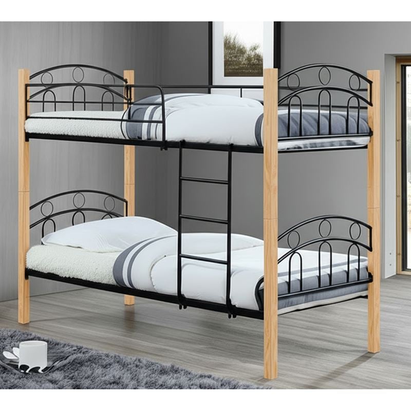 NORTON Κρεβάτι Κουκέτα Μέταλλο Βαφή Μαύρο, Ξύλο Φυσικό 1