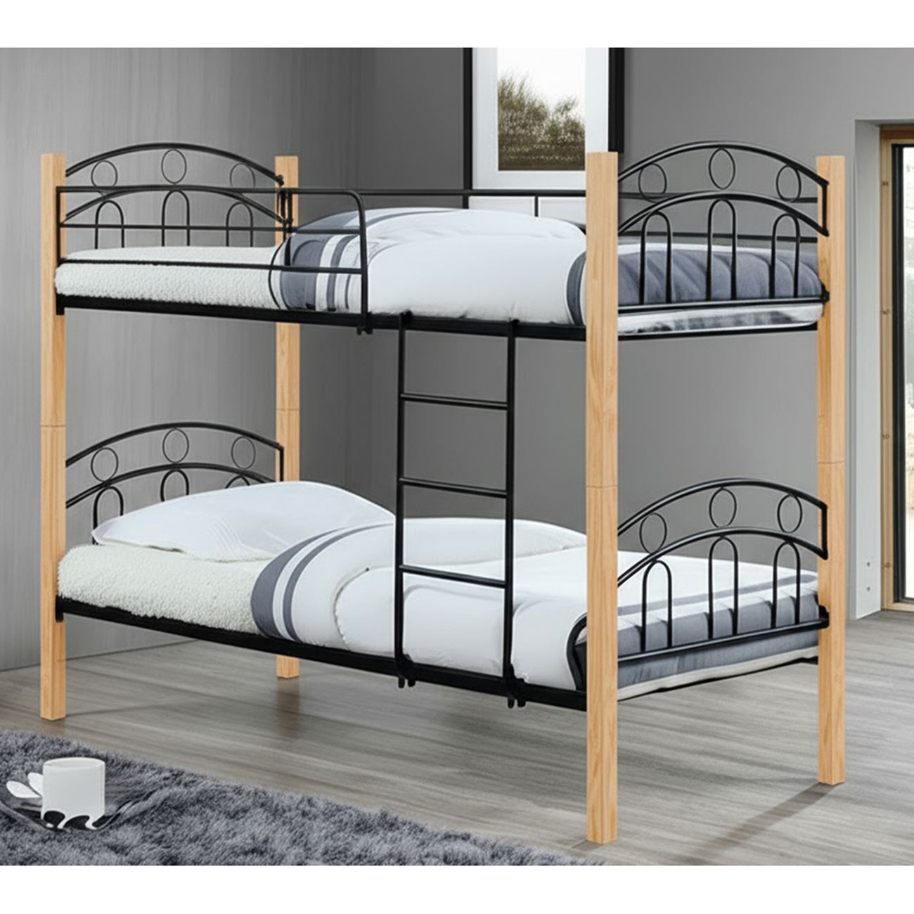 NORTON Κρεβάτι Κουκέτα Μέταλλο Βαφή Μαύρο, Ξύλο Φυσικό 2