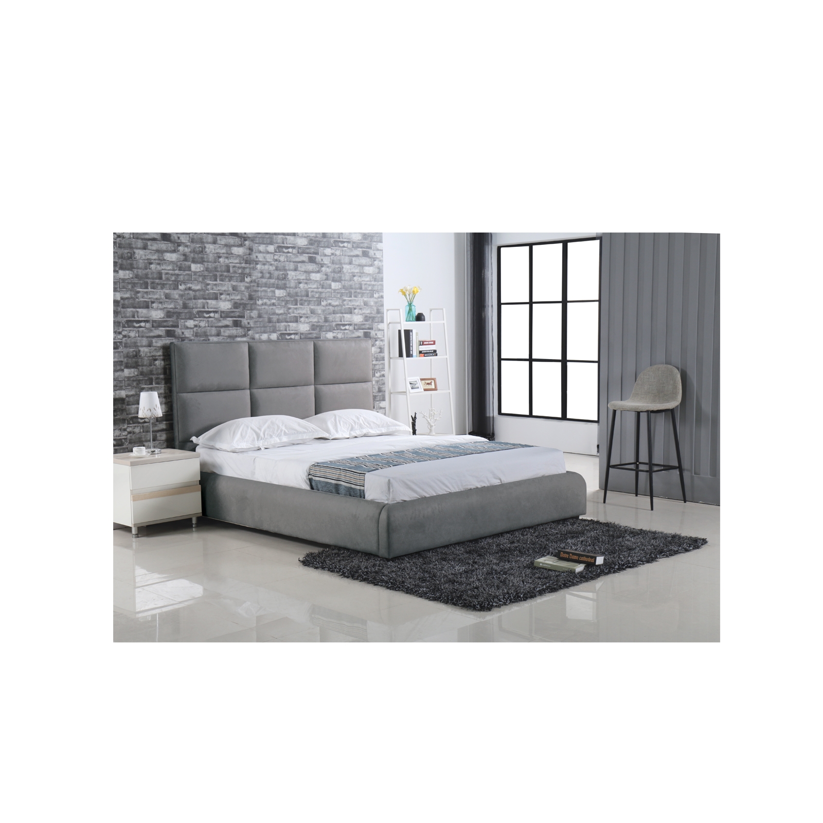 Κρεβάτι Διπλό Ύφασμα Γκρι 2