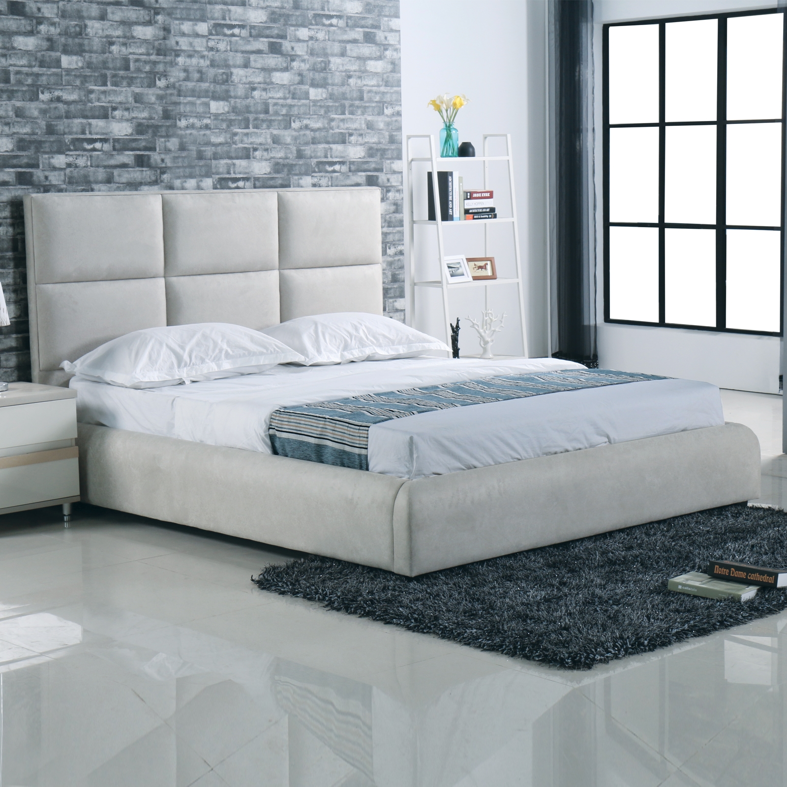 Κρεβάτι Διπλό για Στρώμα 160x200cm - Ύφασμα Grey Stone 2