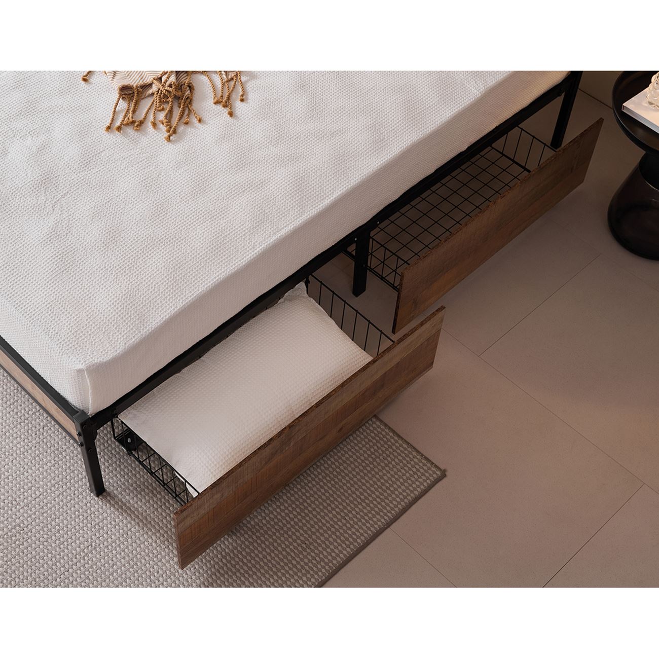 Κρεβάτι Διπλό-Συρτάρια, για Στρώμα 160x200cm, Μέταλλο Βαφή Μαύρο, Antique Oak 4