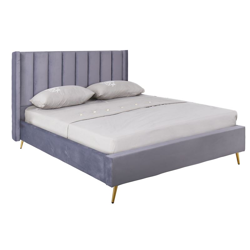 Κρεβάτι Διπλό για Στρώμα 160x200cm, Ύφασμα Velure Απόχρωση Γκρι 1