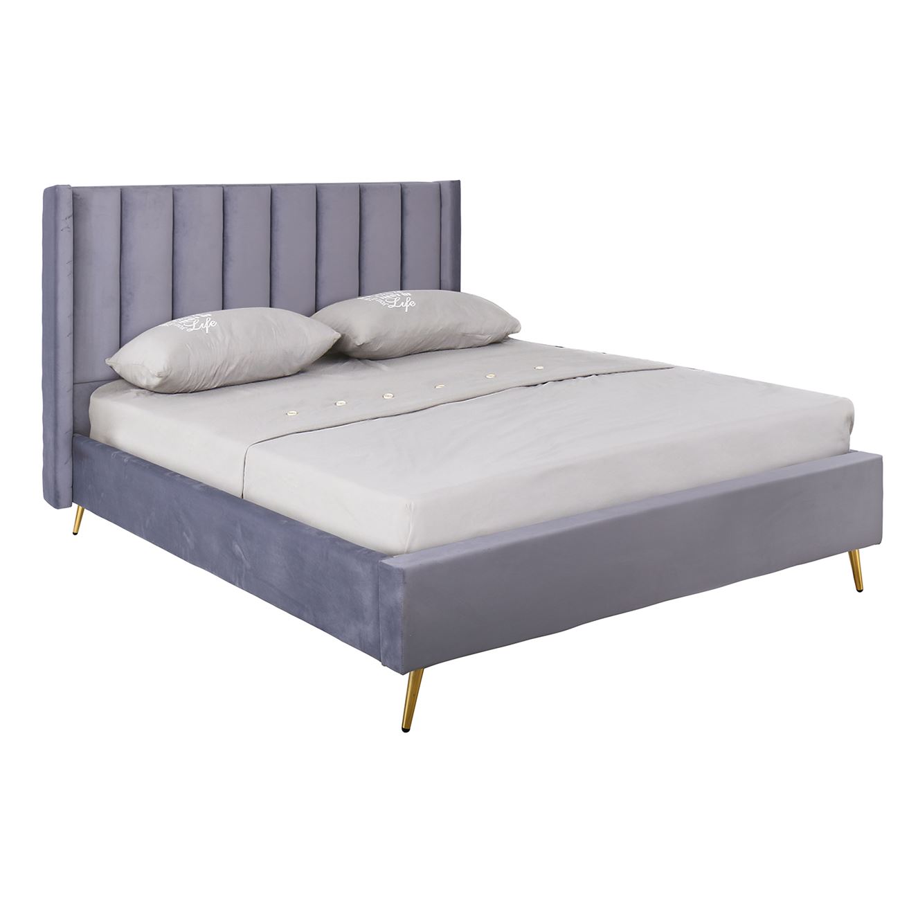Κρεβάτι Διπλό για Στρώμα 160x200cm, Ύφασμα Velure Απόχρωση Γκρι 2