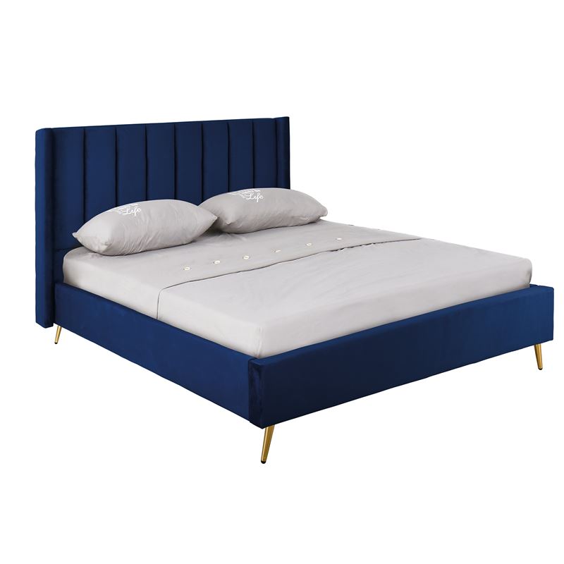 Κρεβάτι Διπλό για Στρώμα 160x200cm, Ύφασμα Velure Απόχρωση Μπλε 1