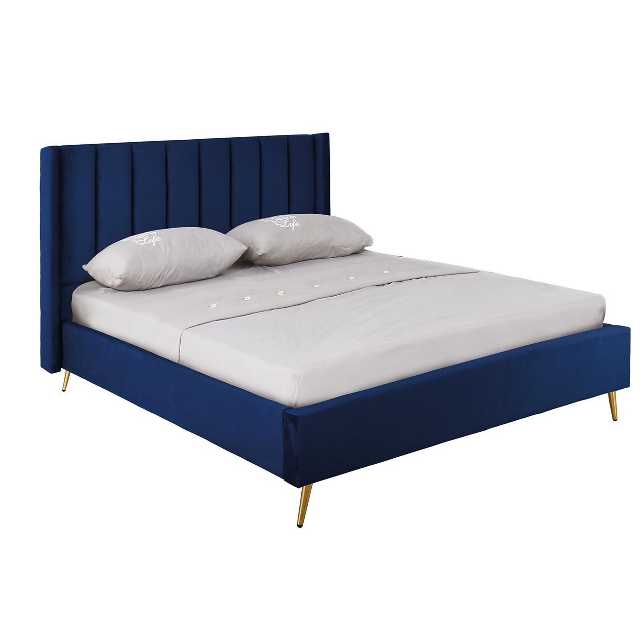 Κρεβάτι Διπλό για Στρώμα 160x200cm, Ύφασμα Velure Απόχρωση Μπλε 2