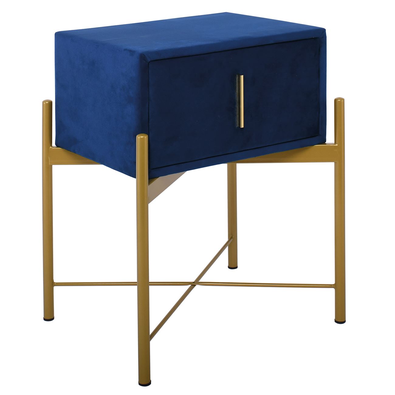 Κομοδίνο με 1 Συρτάρι, Ύφασμα Velure Απόχρωση Μπλε 2