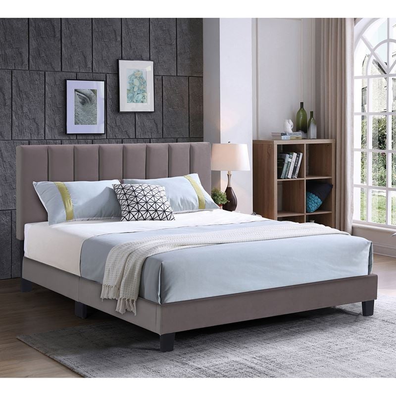 Κρεβάτι Διπλό 140x190cm, Ύφασμα Cappuccino, με Κεφαλάρι πολλαπλών θέσεων 1