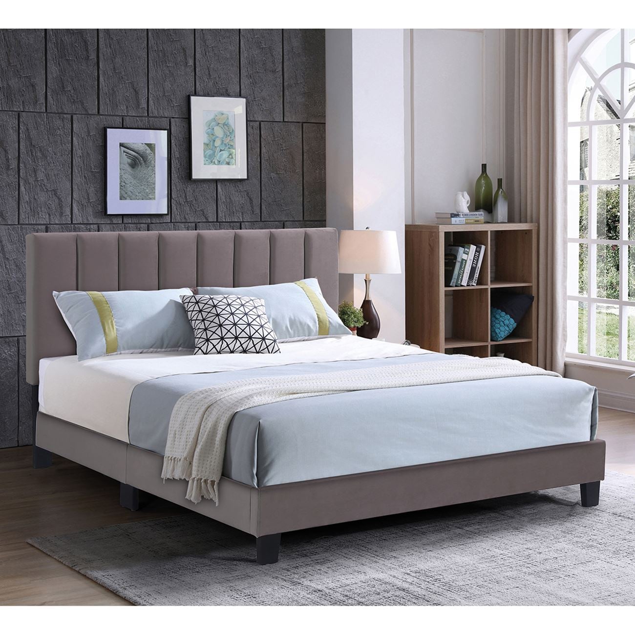 Κρεβάτι Διπλό 140x190cm, Ύφασμα Cappuccino, με Κεφαλάρι πολλαπλών θέσεων 2
