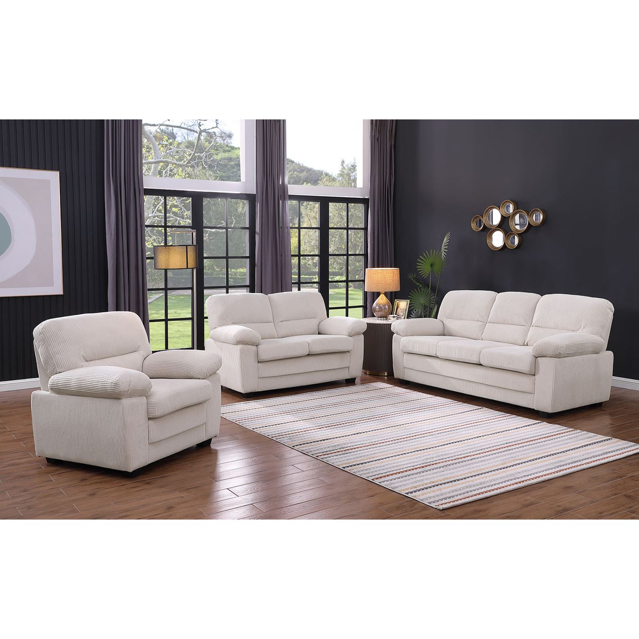 Set Σαλόνι - Καθιστικό Πολυθρόνα-2Θέσιος-3Θέσιος, Ύφασμα Κοτλέ Μπεζ 2