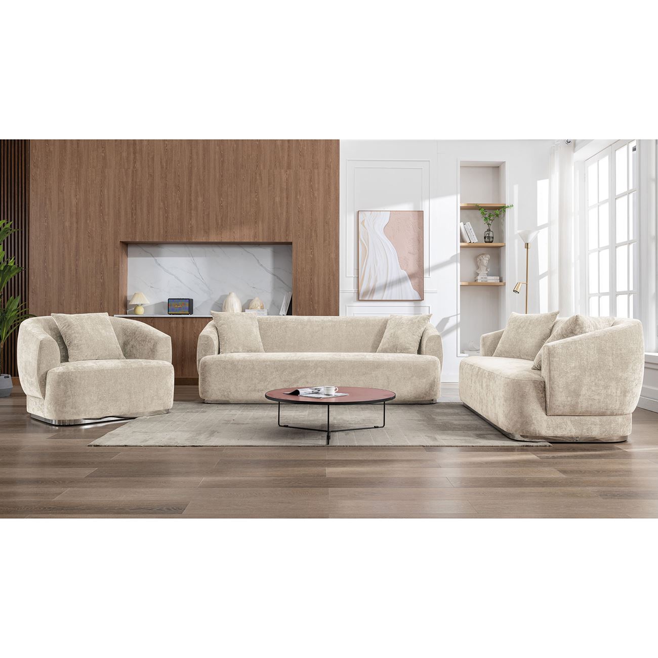 CARACAS Set Σαλόνι - Καθιστικό Πολυθρόνα-2Θέσιος-3Θέσιος, Ύφασμα Μπεζ 2