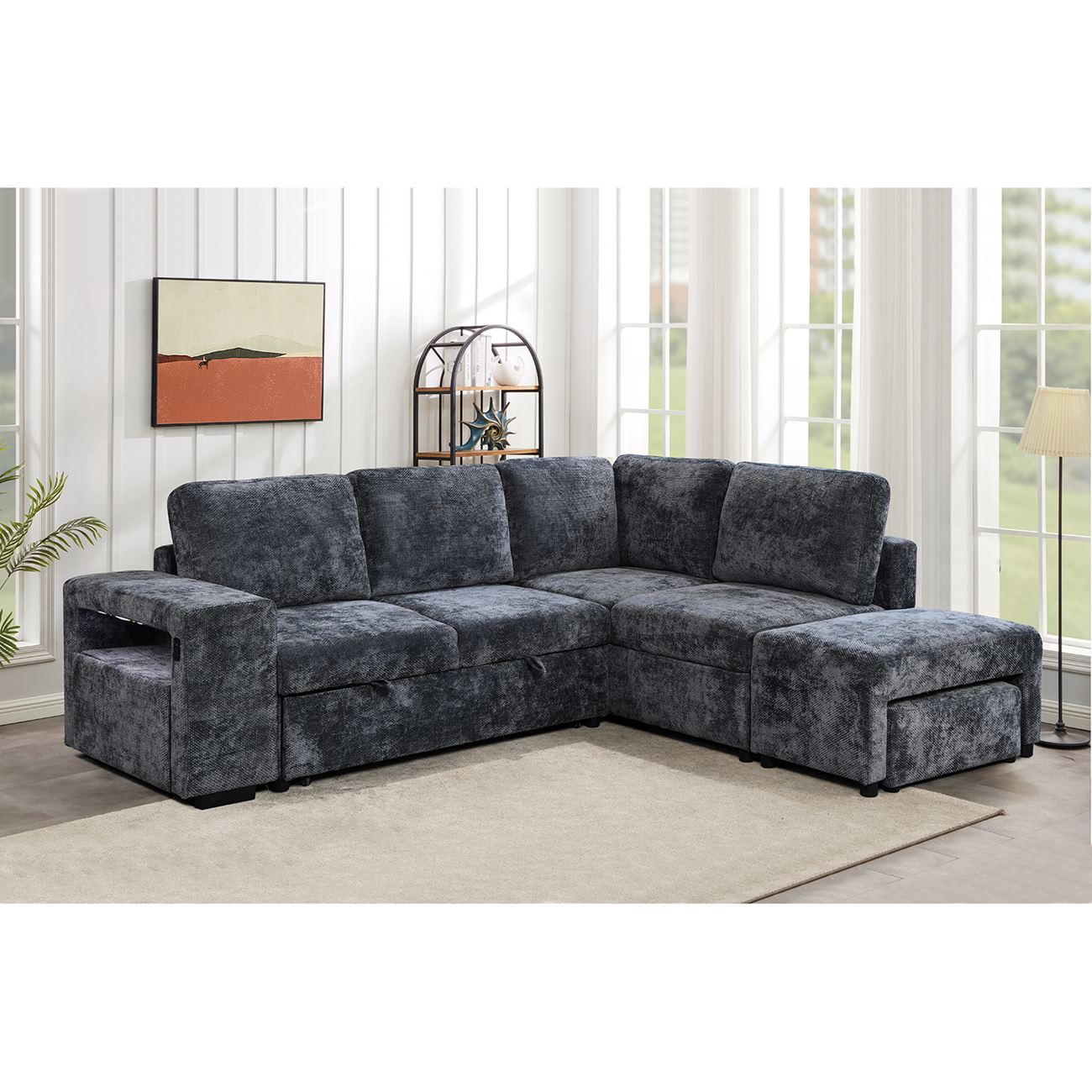 Καναπές Αριστερή Γωνία - Κρεβάτι, με Χώρους Αποθήκευσης φωτιζόμενο, Ύφασμα Ανθρακί 2