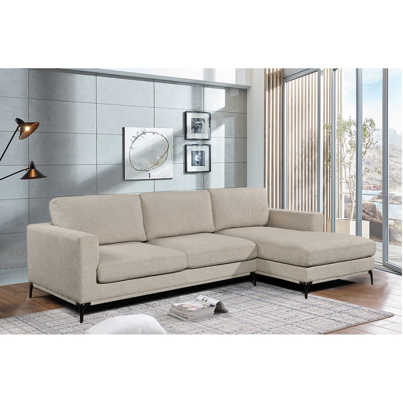 Καναπές Σαλονιού - Καθιστικού, Γωνία Αναστρέψιμος Ύφασμα Μπεζ 2