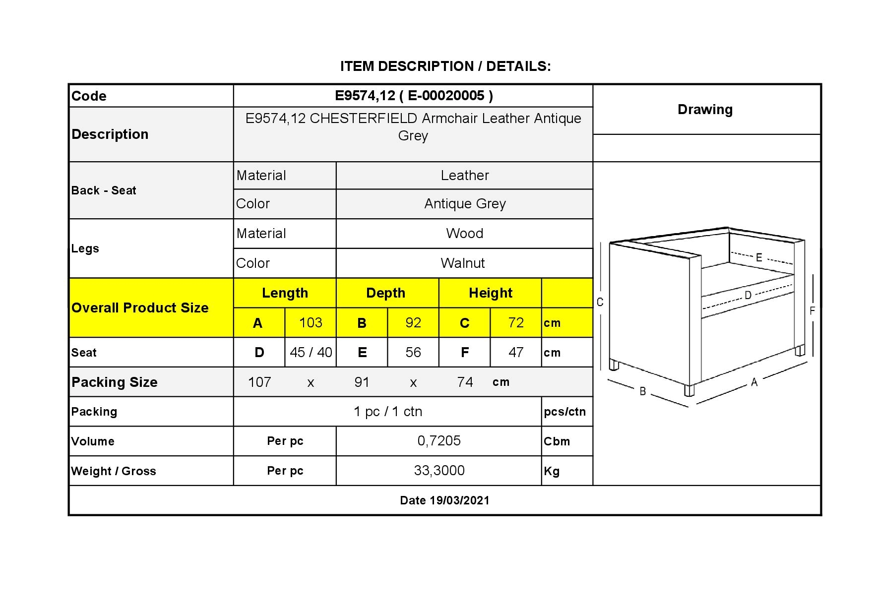 Πολυθρόνα Σαλονιού - Καθιστικού Δέρμα Antique Grey 3