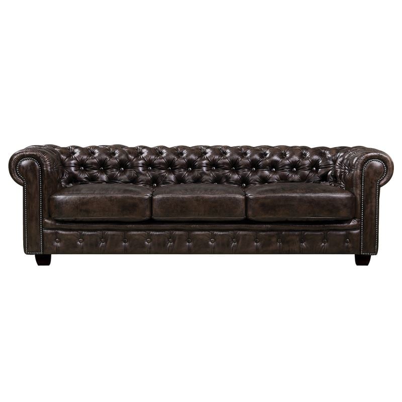 CHESTERFIELD  Καναπές 4Θέσιος Σαλονιού Καθιστικού, Δέρμα Απόχρωση Καφέ 1