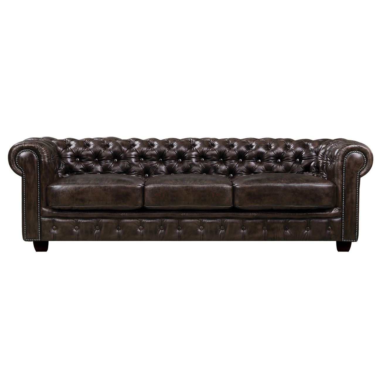 CHESTERFIELD  Καναπές 4Θέσιος Σαλονιού Καθιστικού, Δέρμα Απόχρωση Καφέ 2
