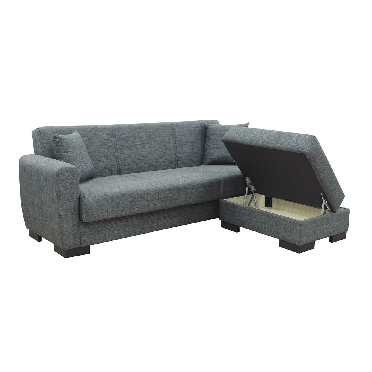 Καναπές - Κρεβάτι & Σκαμπό με Χώρους Αποθήκευσης Ύφασμα Σκούρο Γκρι 3