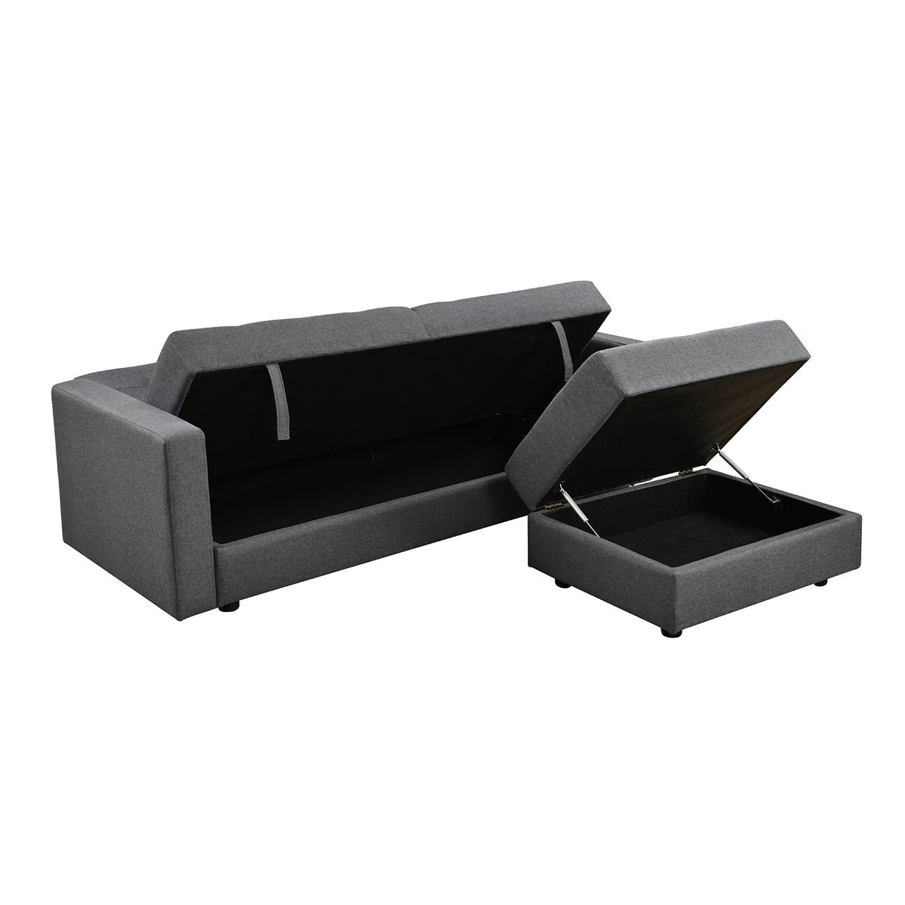 Καναπές - Κρεβάτι και Σκαμπό με Χώρους Αποθήκευσης, Ύφασμα Σκούρο Γκρι 3