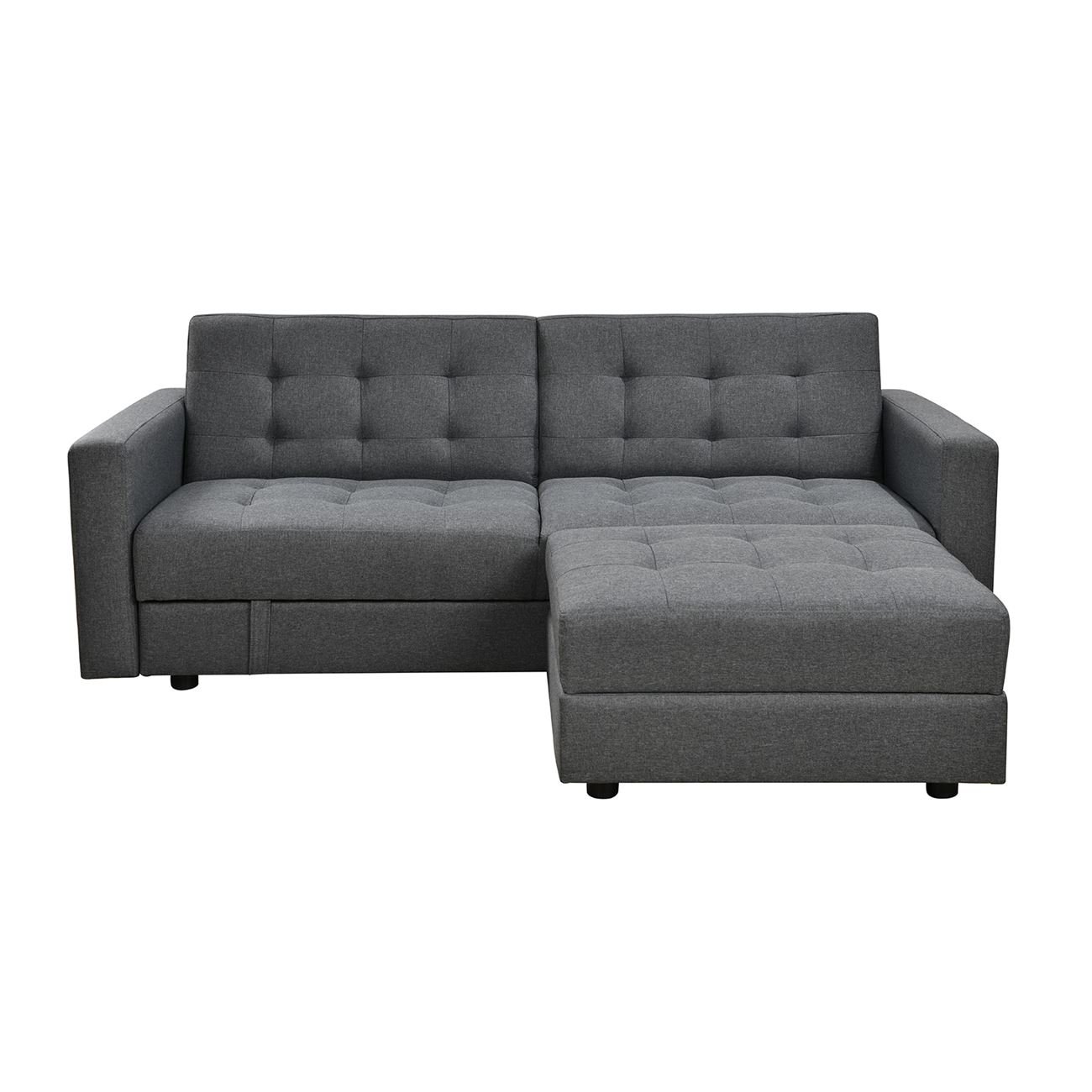 Καναπές - Κρεβάτι και Σκαμπό με Χώρους Αποθήκευσης, Ύφασμα Σκούρο Γκρι 5