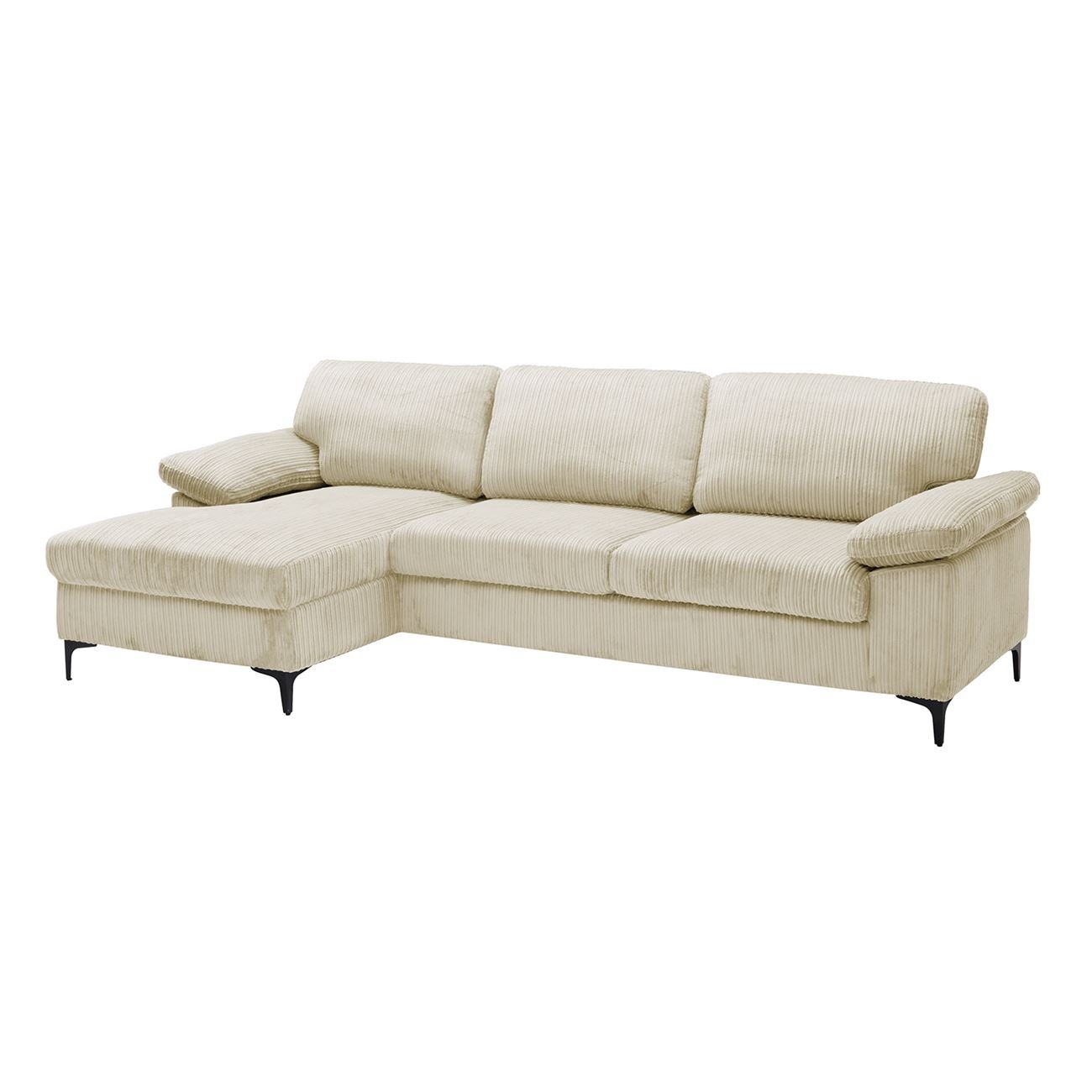 Καναπές Δεξιά Γωνία, Ύφασμα Κοτλέ Μπεζ 2