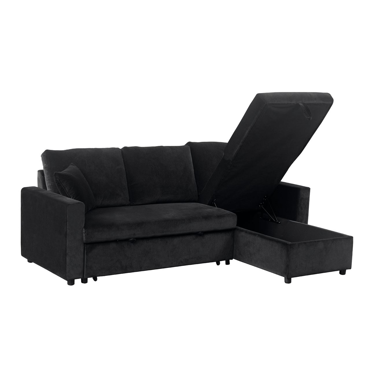 Καναπές - Κρεβάτι Γωνία Αναστρέψιμη με Χώρο Αποθήκευσης, Microfiber Μαύρο 3