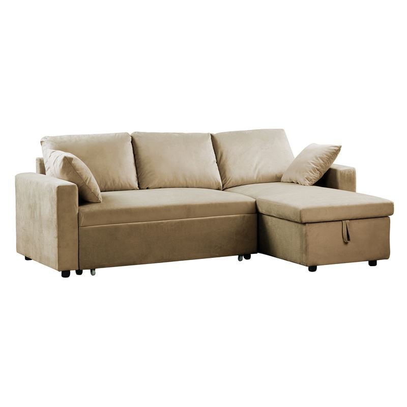 Καναπές Κρεβάτι Γωνία Αναστρέψιμη με Αποθηκευτικό Χώρο, Velure Μπεζ 1