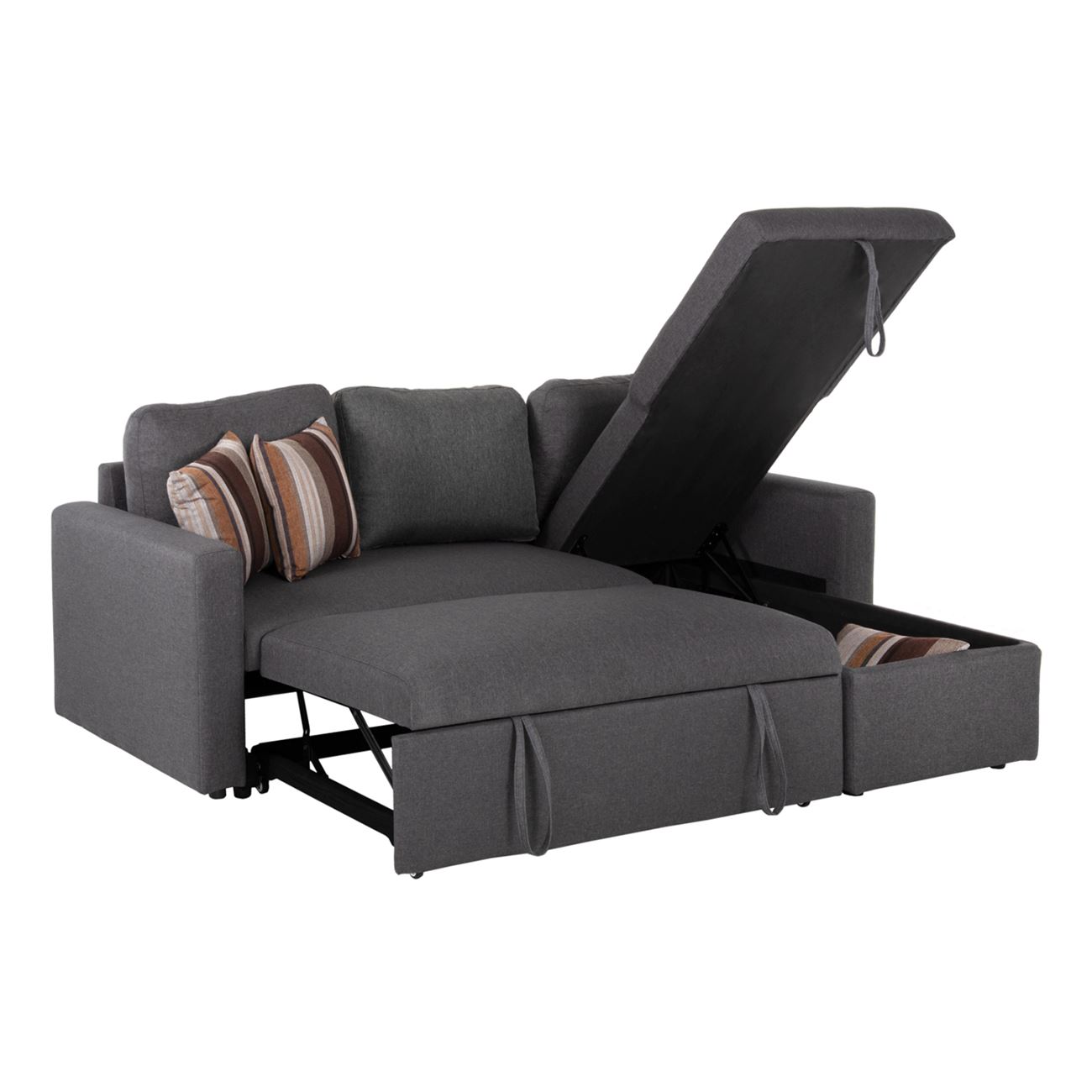 Καναπές - Κρεβάτι Γωνία Αναστρέψιμη με Χώρο Αποθήκευσης, Ύφασμα Γκρι 4