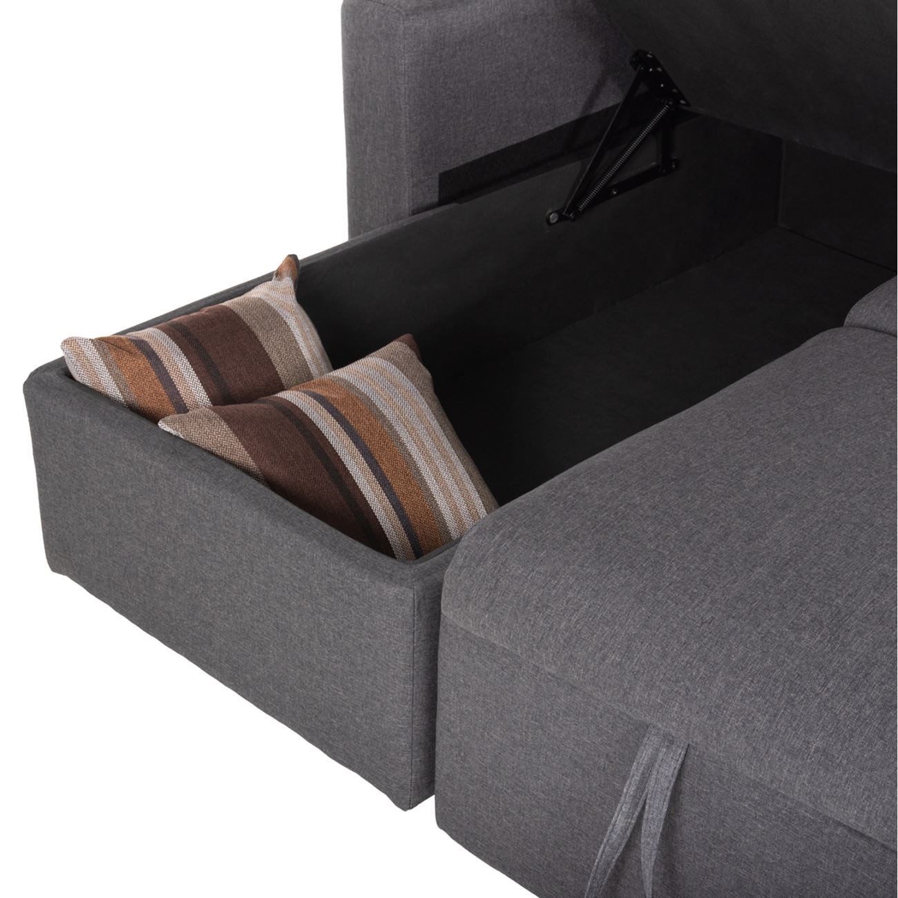 Καναπές - Κρεβάτι Γωνία Αναστρέψιμη με Χώρο Αποθήκευσης, Ύφασμα Γκρι 7