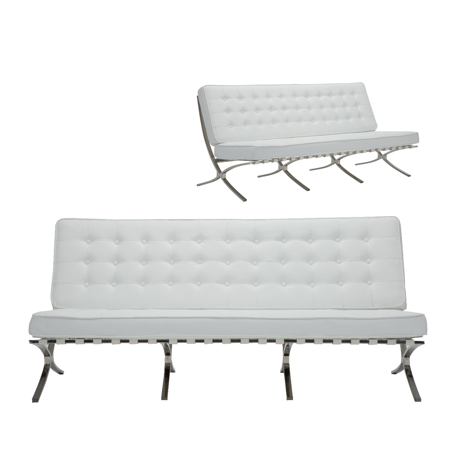 Καναπές Σαλονιού Καθιστικού 3Θέσιος Inox - Pu Άσπρο 2
