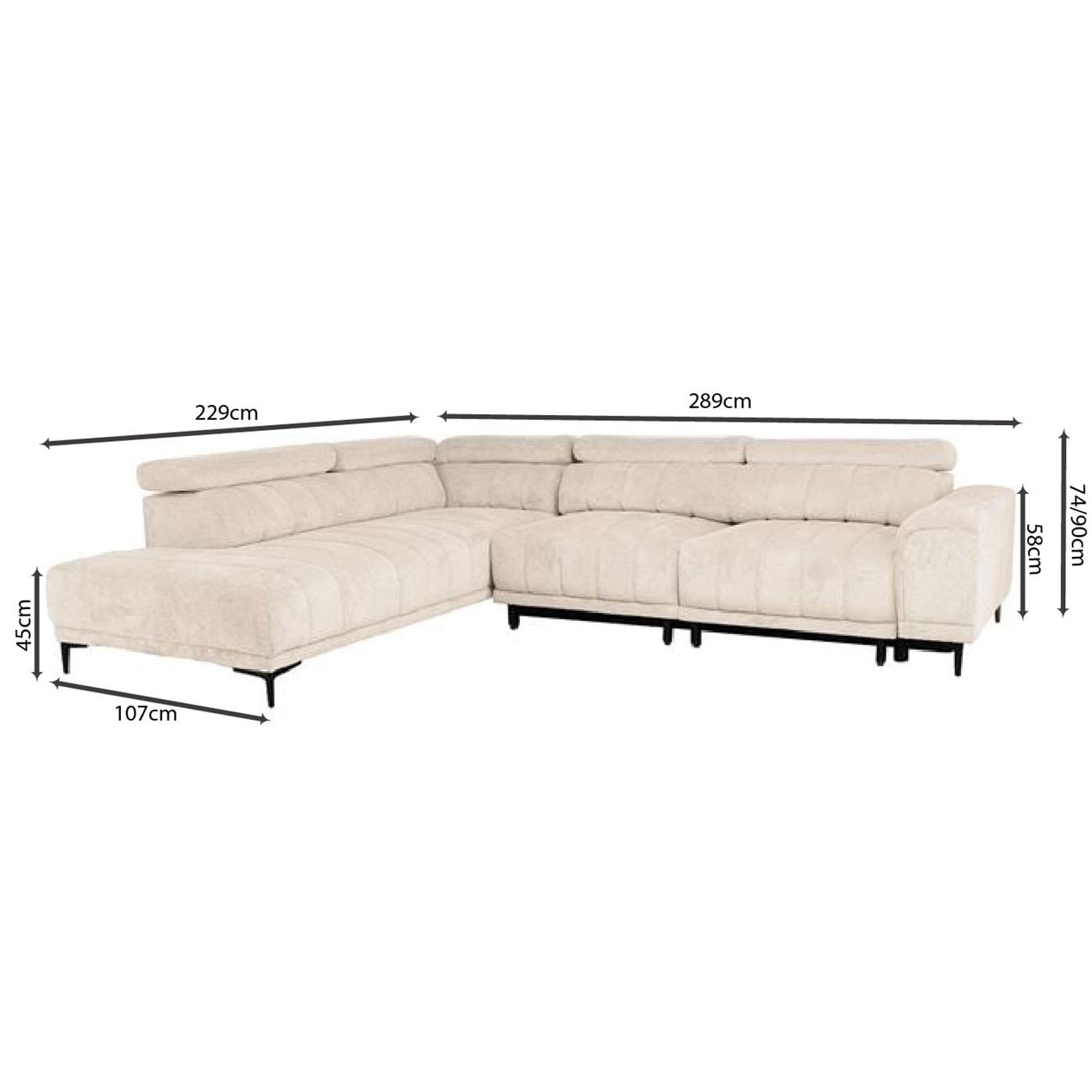 Καναπές Δεξιά Γωνία Ηλεκτρικά Συρόμενα Καθίσματα, Ύφασμα Water Repellent Μπεζ 8