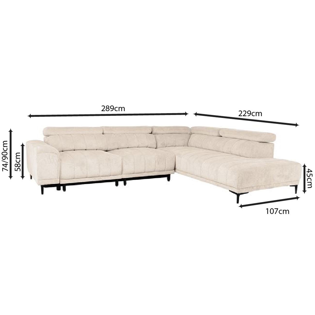 Καναπές Αριστερή Γωνία Ηλεκτρικά Συρόμενα Καθίσματα, Ύφασμα Water Repellent Μπεζ 8