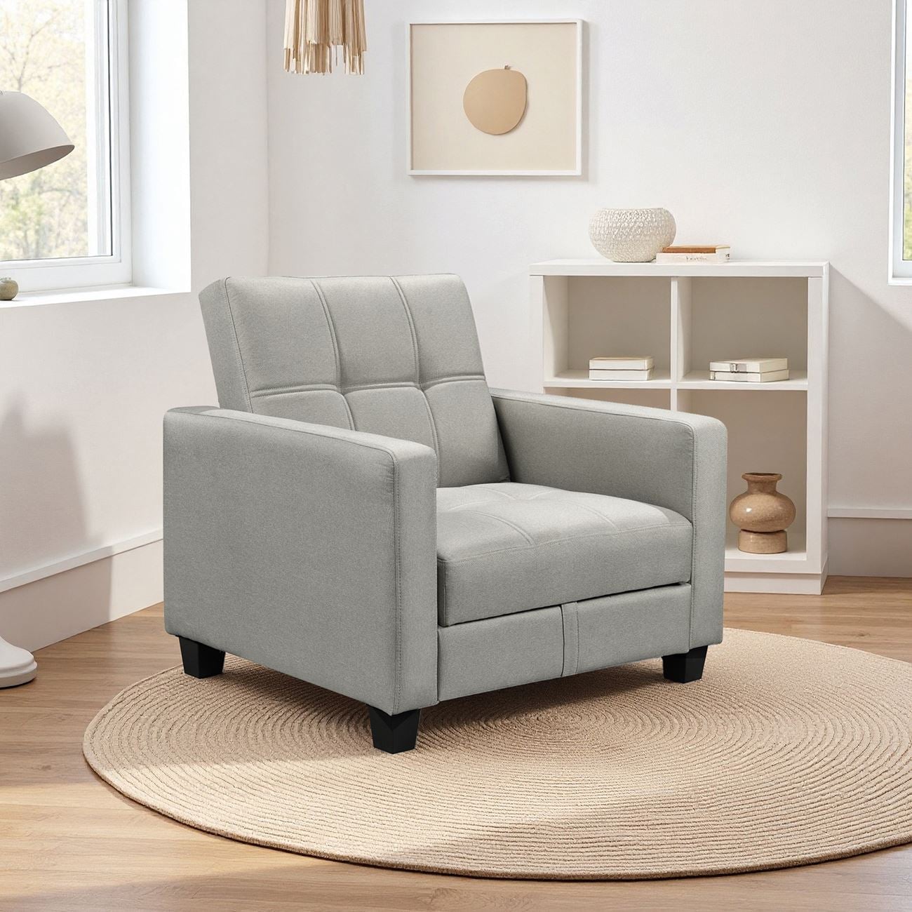 Πολυθρόνα - Κρεβάτι με Αποθηκευτικό Χώρο, Ύφασμα Ανοιχτό Γκρι 5