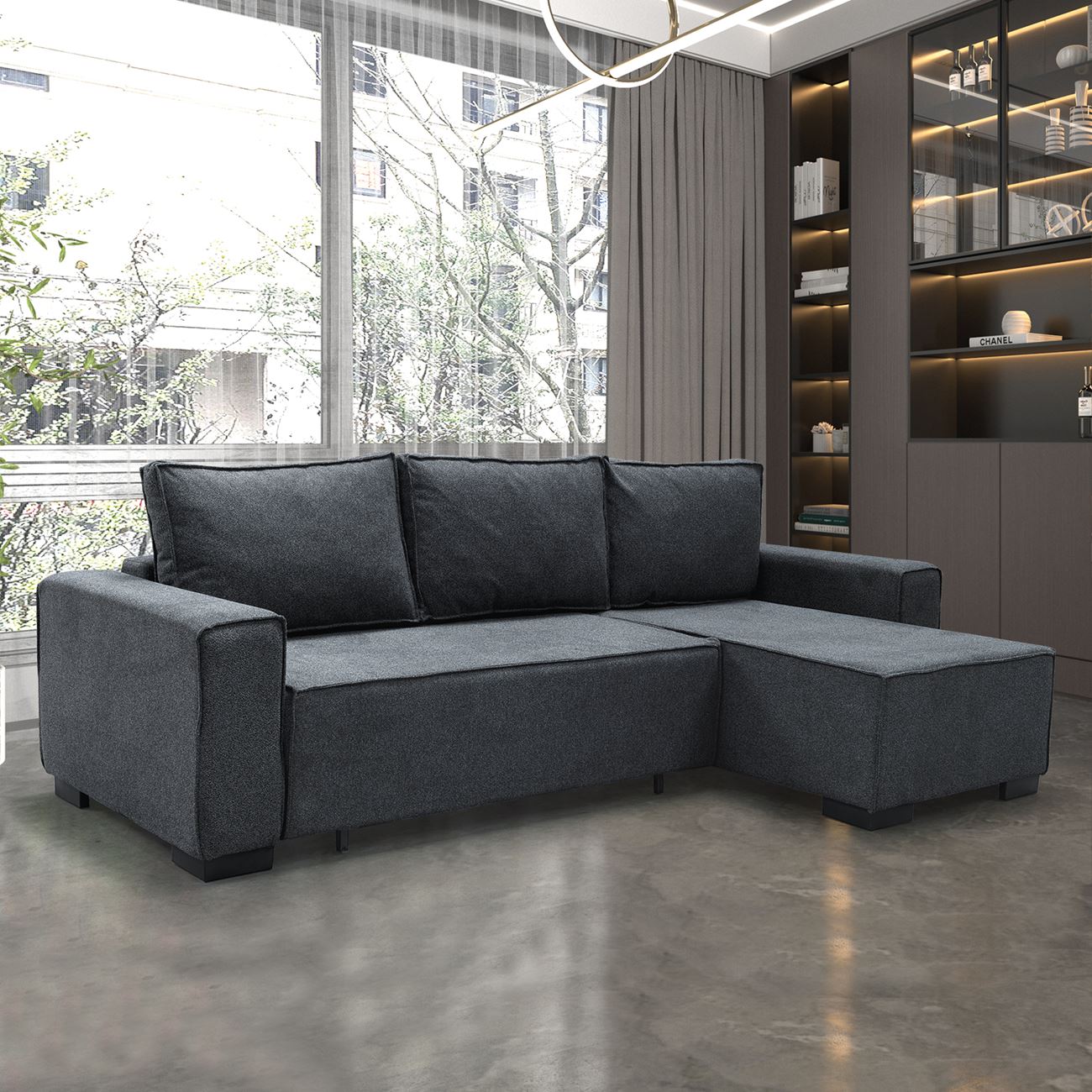 Καναπές - Κρεβάτι Αριστερή Γωνία, Ύφασμα Ανθρακί 6