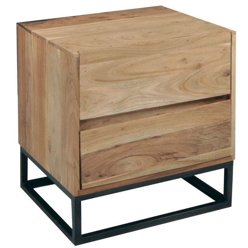 Κομοδίνο Μέταλλο Βαφή Μαύρο / Ξύλο Ακακία Φυσικό 1