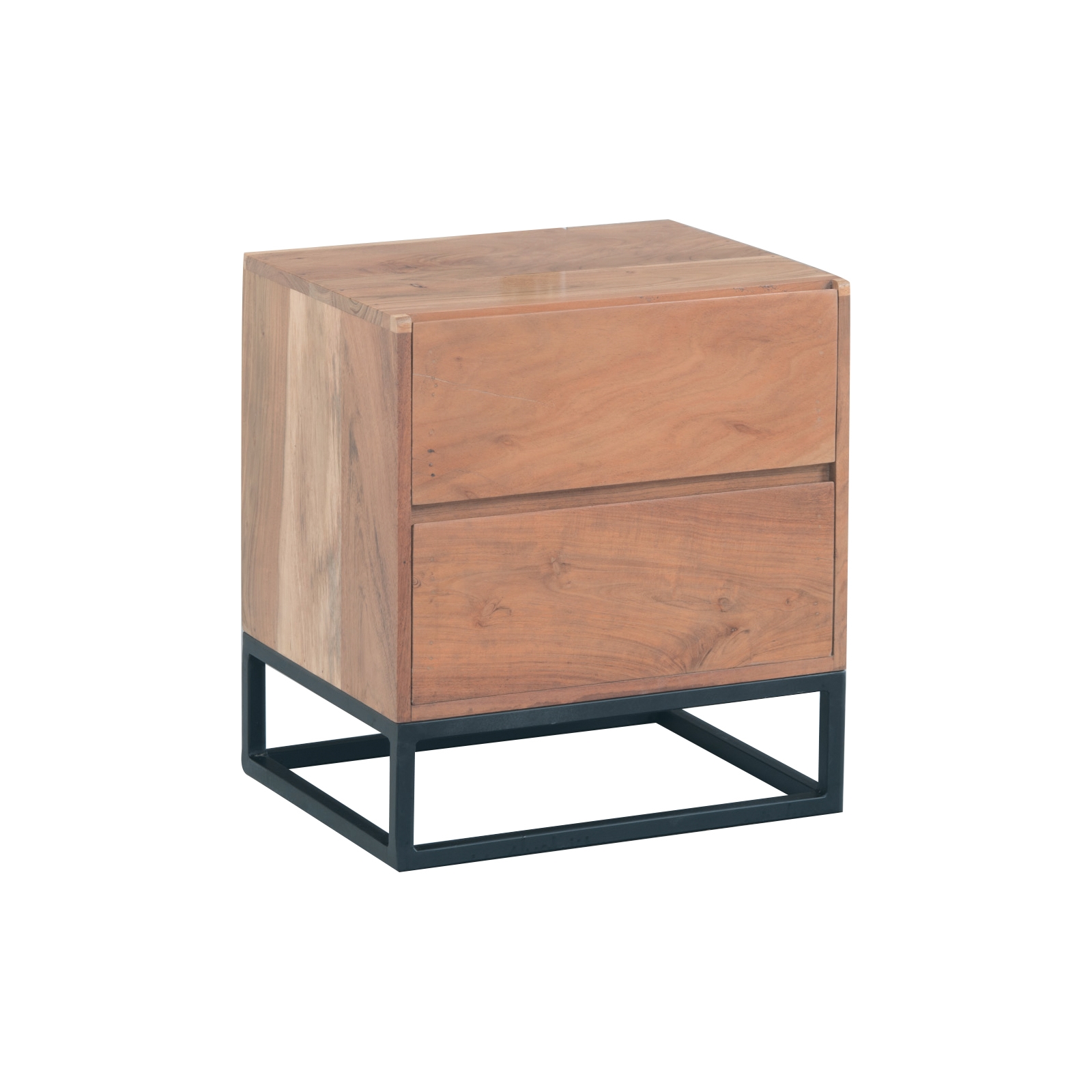 Κομοδίνο Μέταλλο Βαφή Μαύρο / Ξύλο Ακακία Φυσικό 2