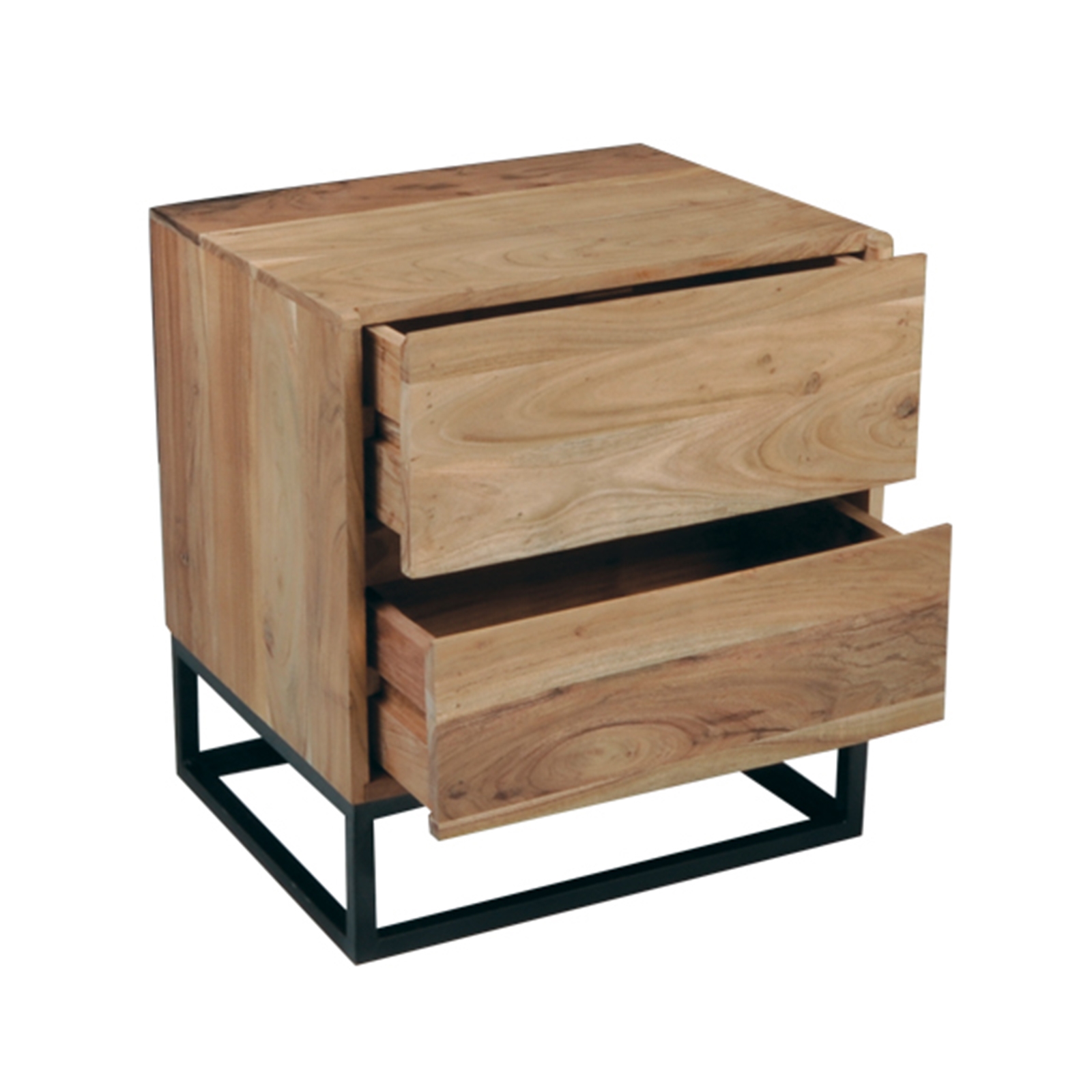 Κομοδίνο Μέταλλο Βαφή Μαύρο / Ξύλο Ακακία Φυσικό 3