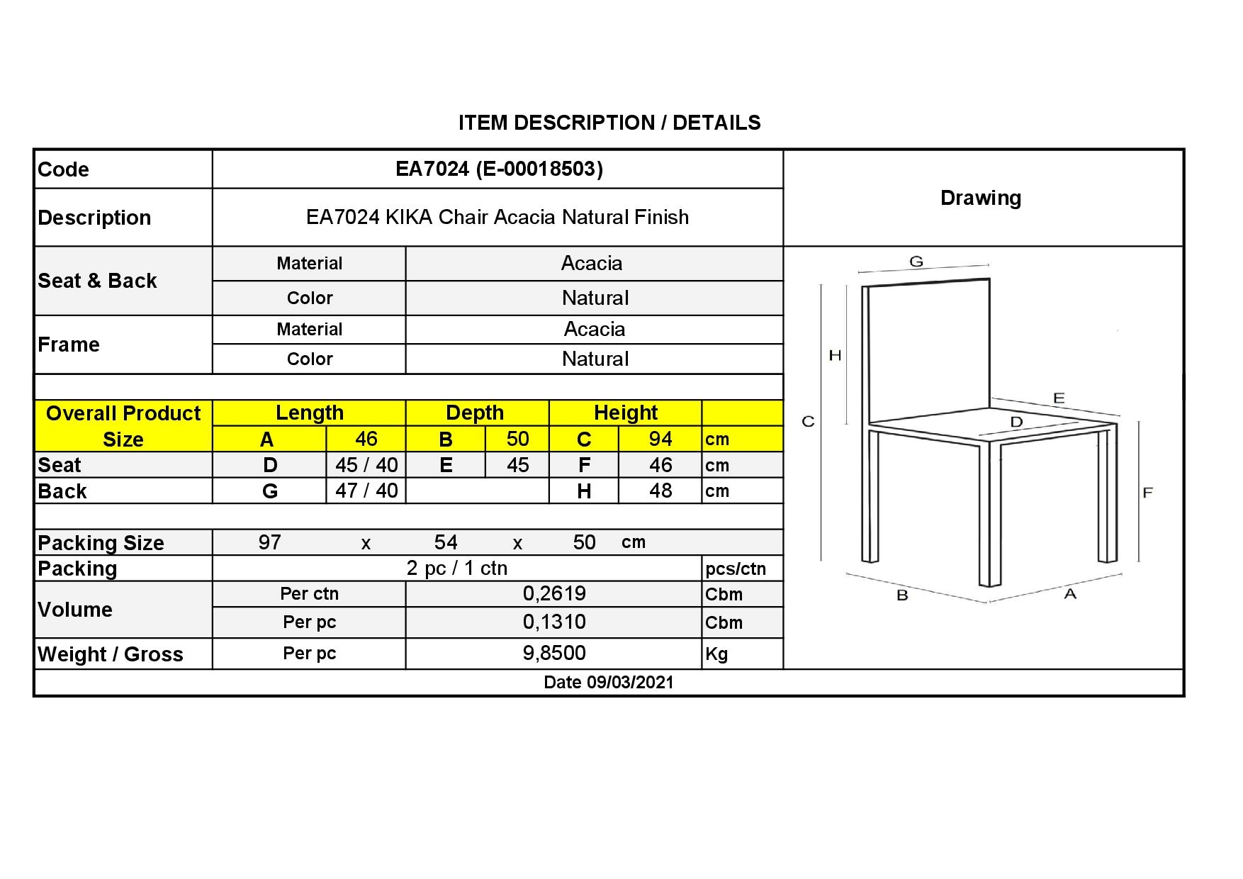 Καρέκλα Tραπεζαρίας Κουζίνας / Ξύλο Ακακία Φυσικό 3