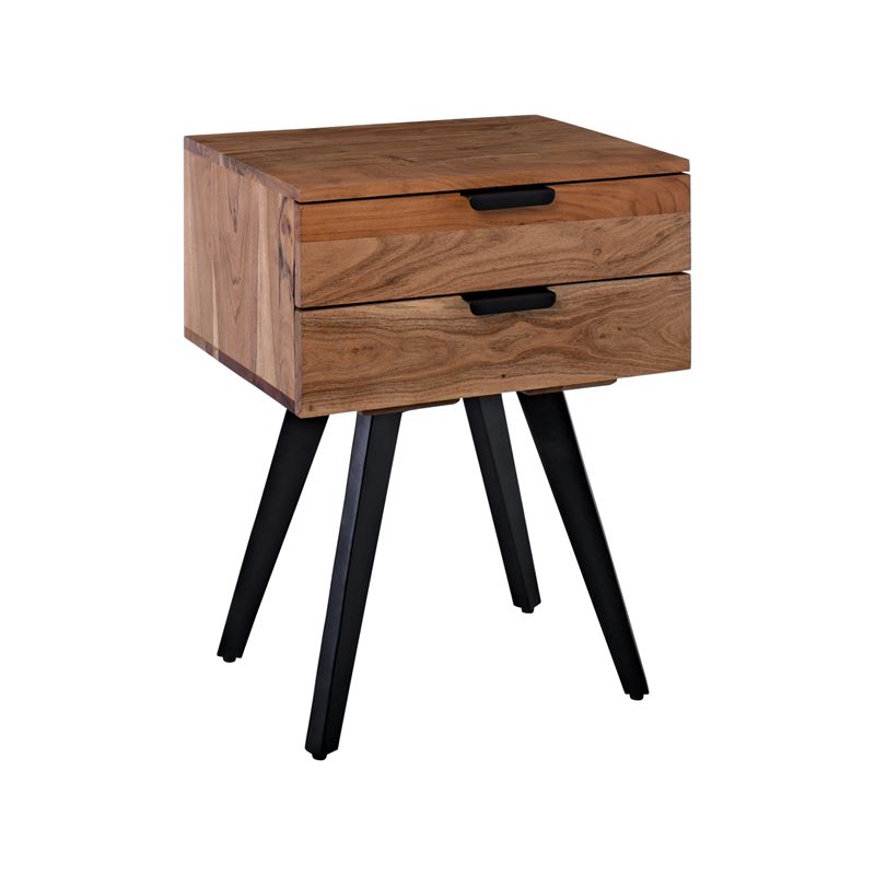 Κομοδίνο Μέταλλο Βαφή Μαύρο - Ξύλο Ακακία Φυσικό 1