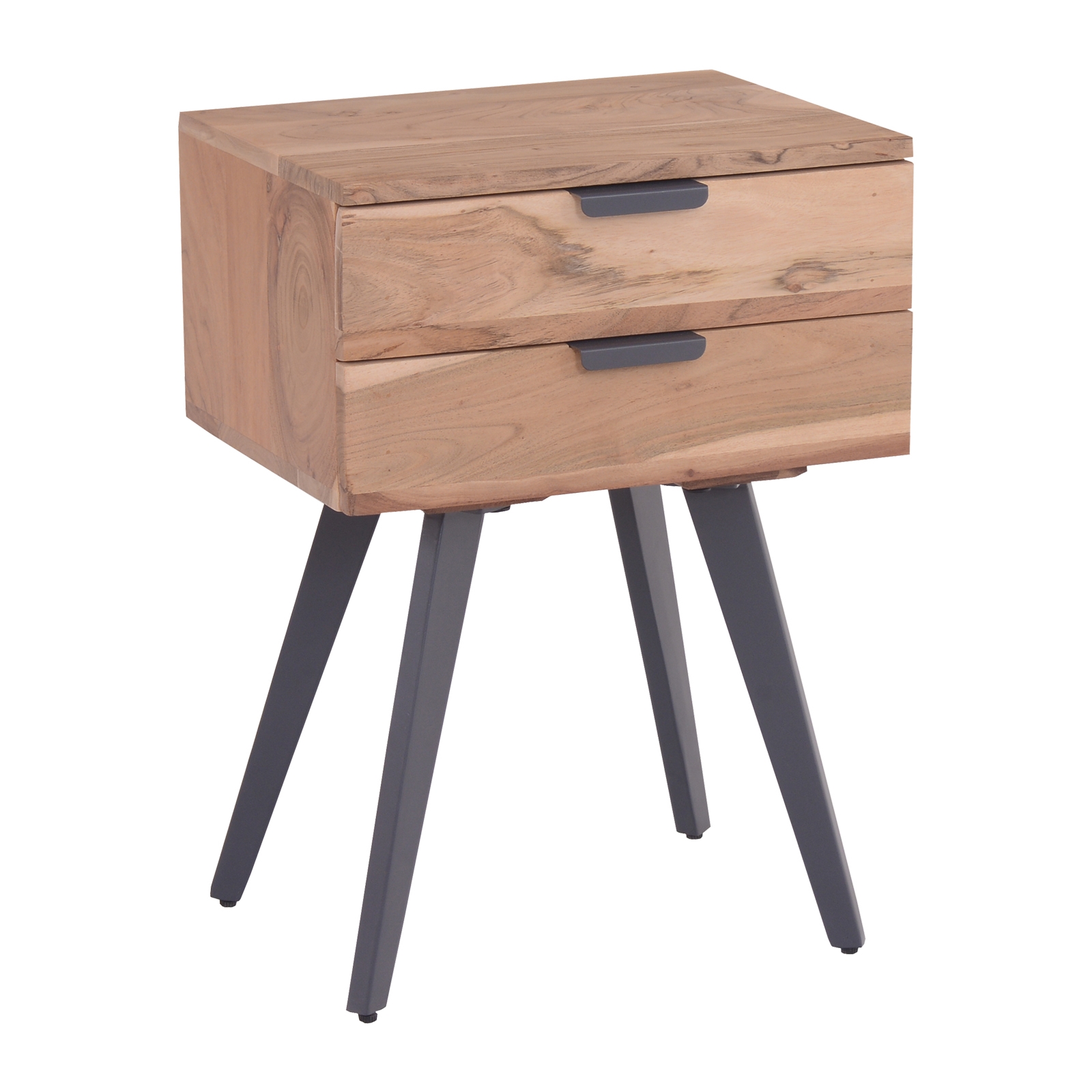 Κομοδίνο Μέταλλο Βαφή Μαύρο - Ξύλο Ακακία Φυσικό 2