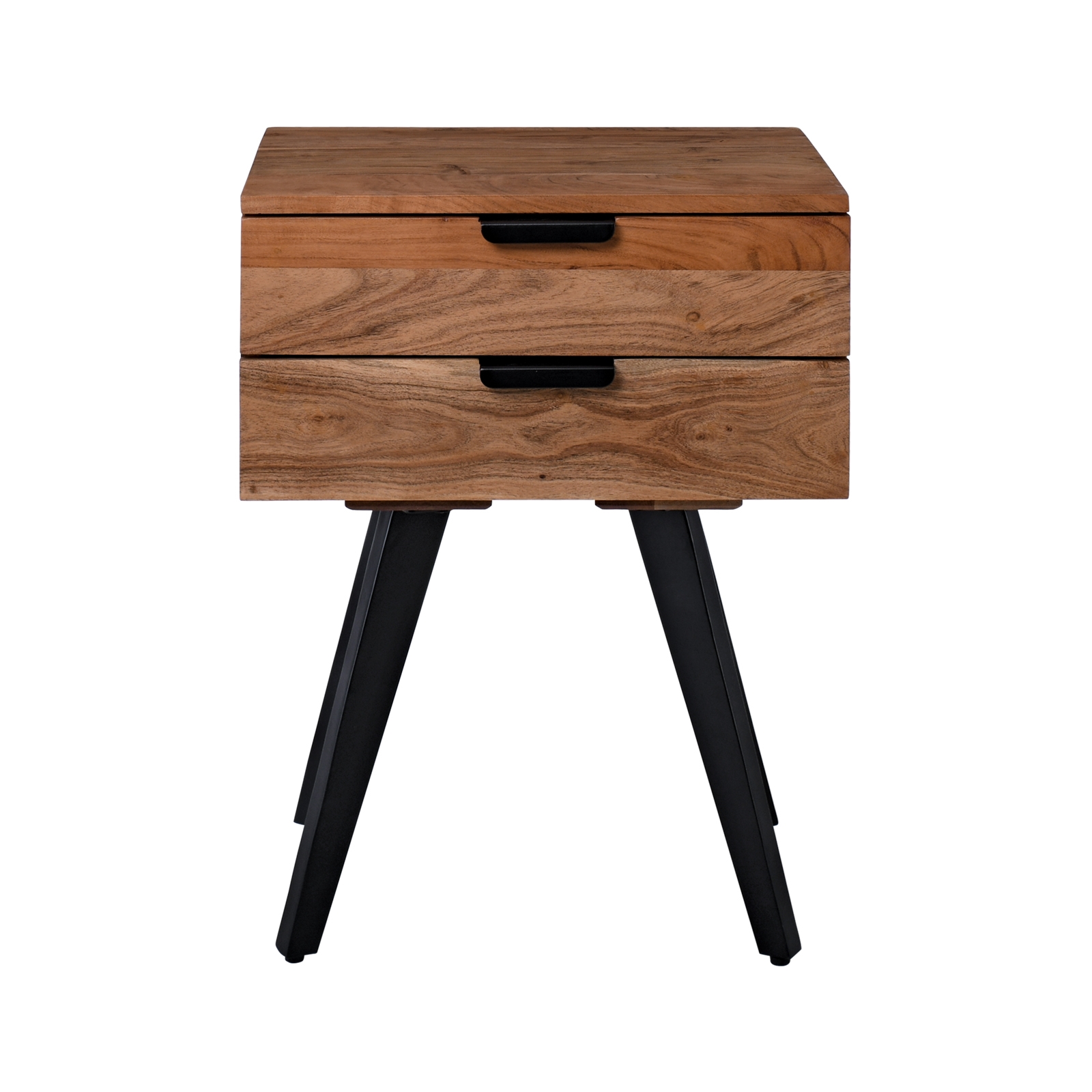 Κομοδίνο Μέταλλο Βαφή Μαύρο - Ξύλο Ακακία Φυσικό 3