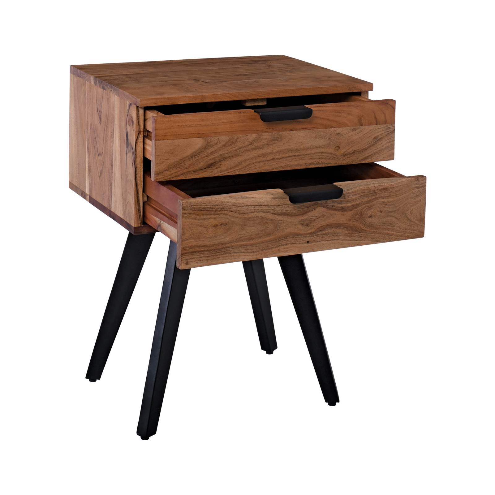 Κομοδίνο Μέταλλο Βαφή Μαύρο - Ξύλο Ακακία Φυσικό 5