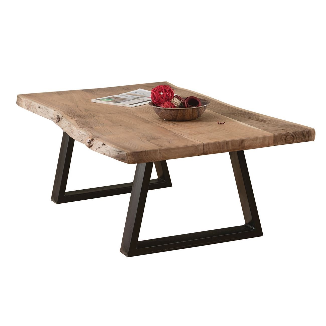 LIZARD-W Τραπεζάκι Σαλονιού Καθιστικού, Μέταλλο Βαφή Μαύρο, Ξύλο Ακακία Φυσικό 2