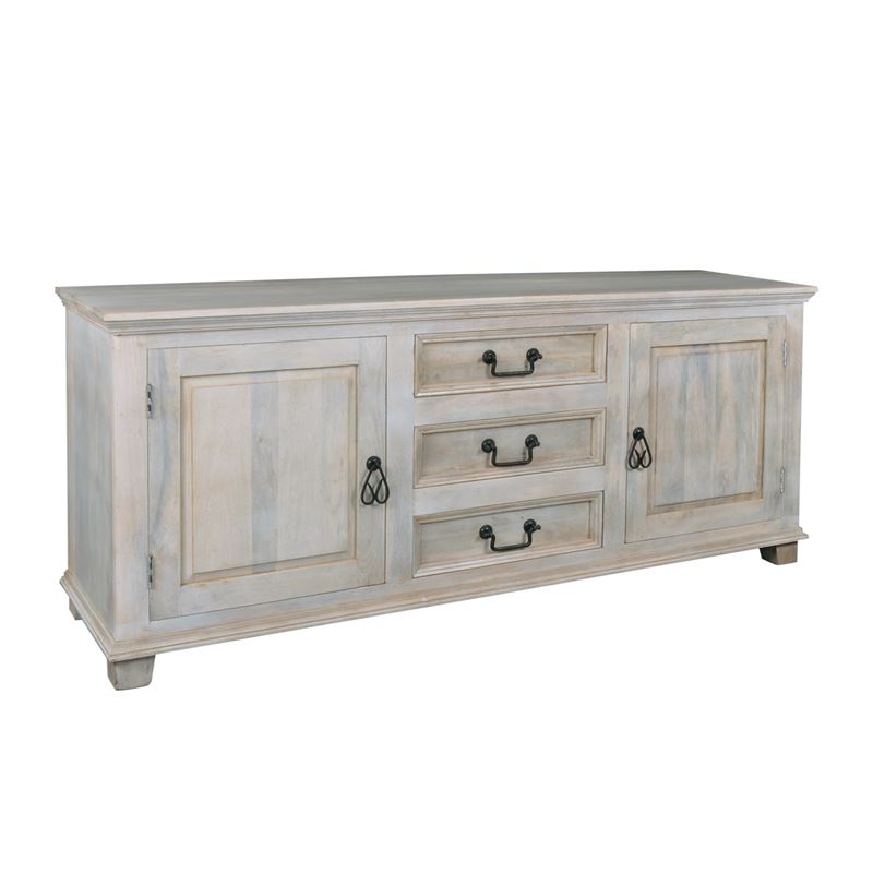 Μπουφές Σαλονιού 3 Συρτάρια - 2 Ντουλάπια / Ξύλο Mango Antique Άσπρο 1