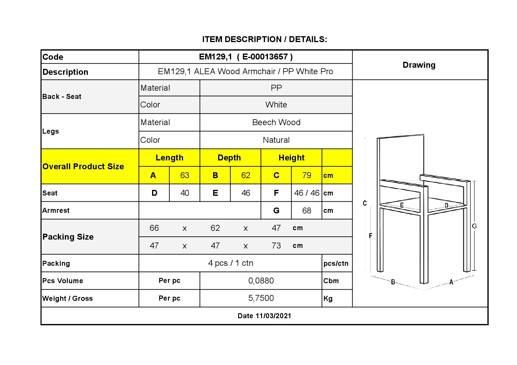 Πολυθρόνα Τραπεζαρίας Ξύλο - PP Άσπρο 3